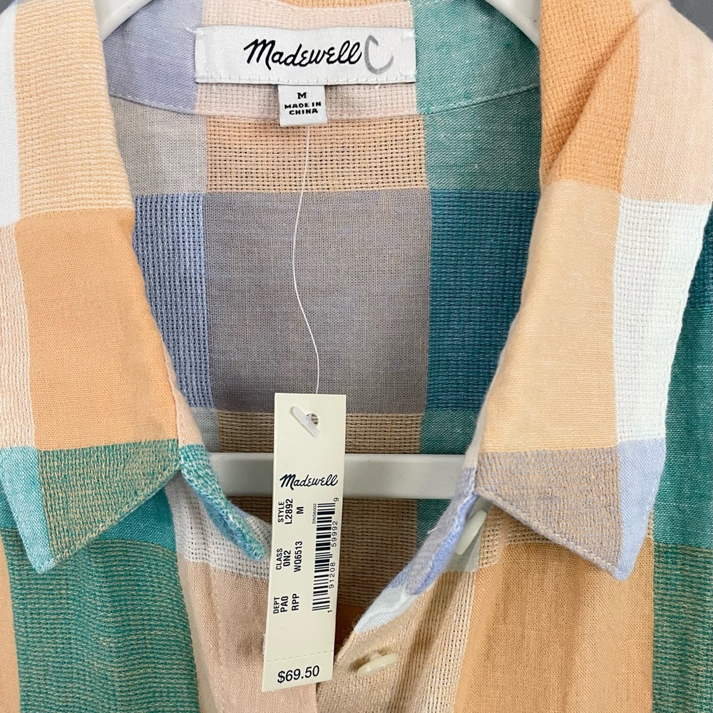 Madewell Gingham Linen Cotton Tie Front Shirt Short Sleeve NWT - Picture 7 of 11